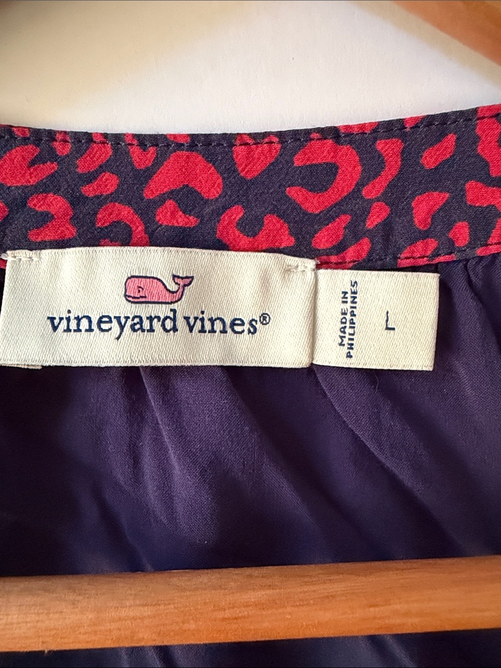 Vineyard Vines Tiered Leopard Print Dress Navy Red Size Large 3/4 Sleeves - Picture 4 of 9